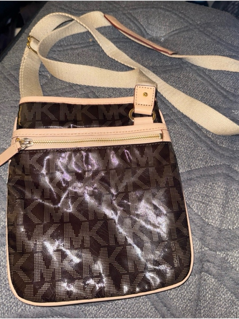 Michael Kors Brown Logo Crossbody Cream Strap